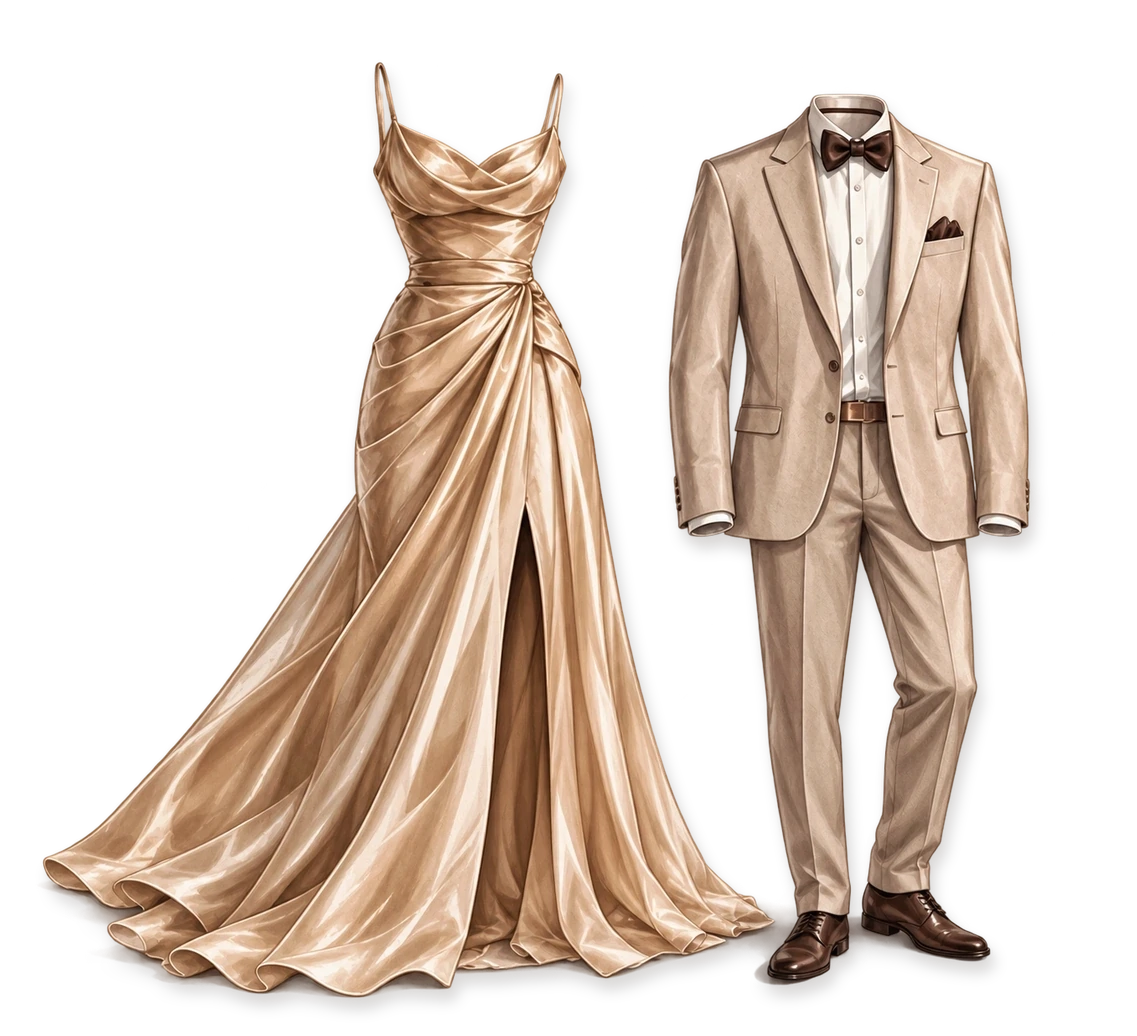 Vestido de gala y traje elegante